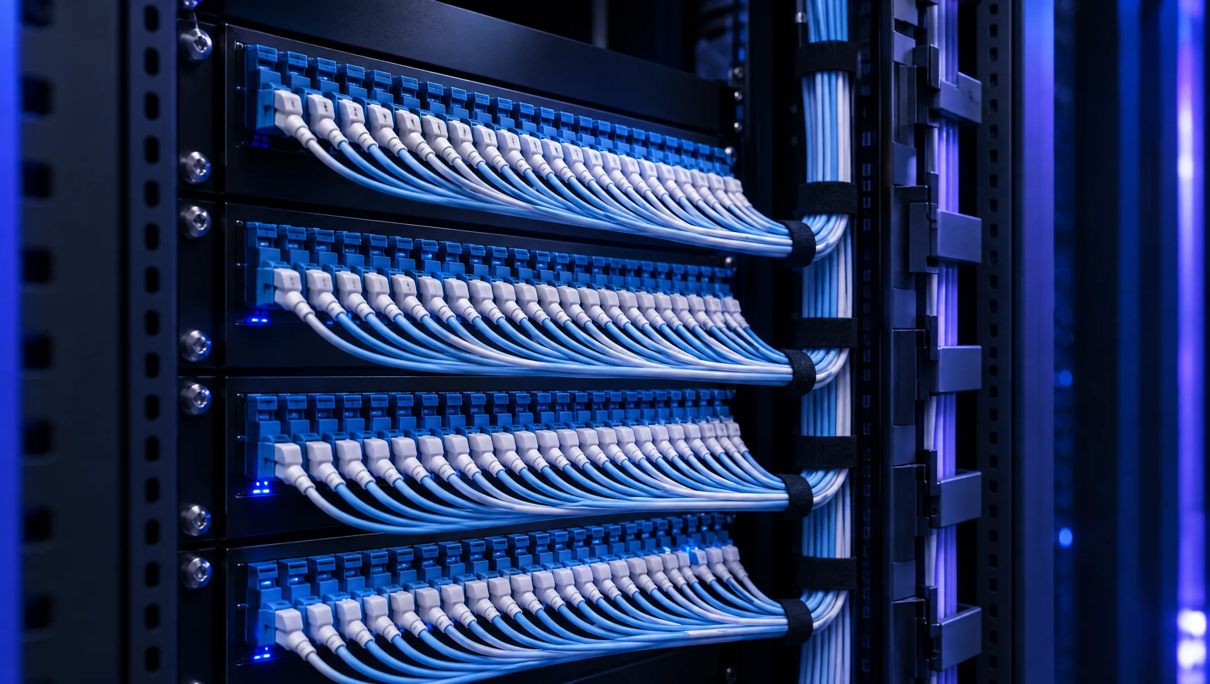 Fibre patch panels with neatly dressed jumpers